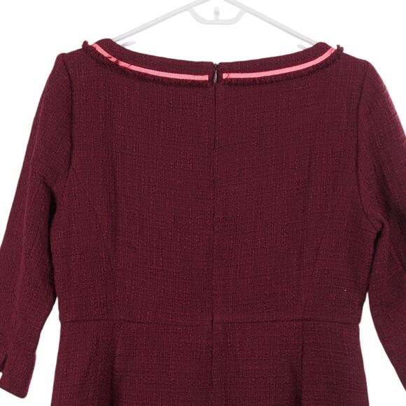 NWT J.CREW Sheath Dress 12 Burgundy Red Cotton Tweed Boatneck 3/4 Sleeve AR712 - Picture 5 of 11